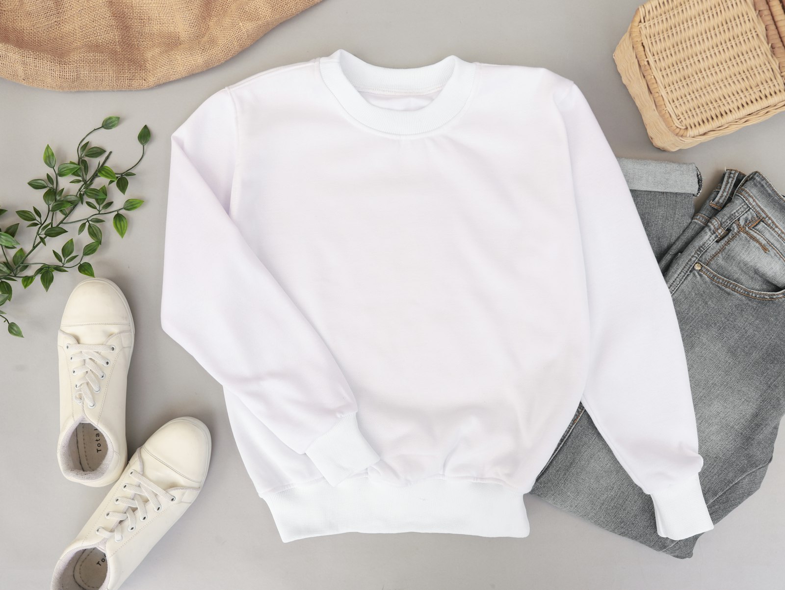 Crewneck sweatshirt used to illustrate fleece and French terry end use.