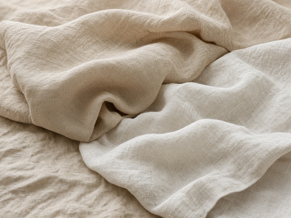 Draped natural linen in beige and ivory with a visible open weave. Illustrative image, not ETECJK inventory or a facility.